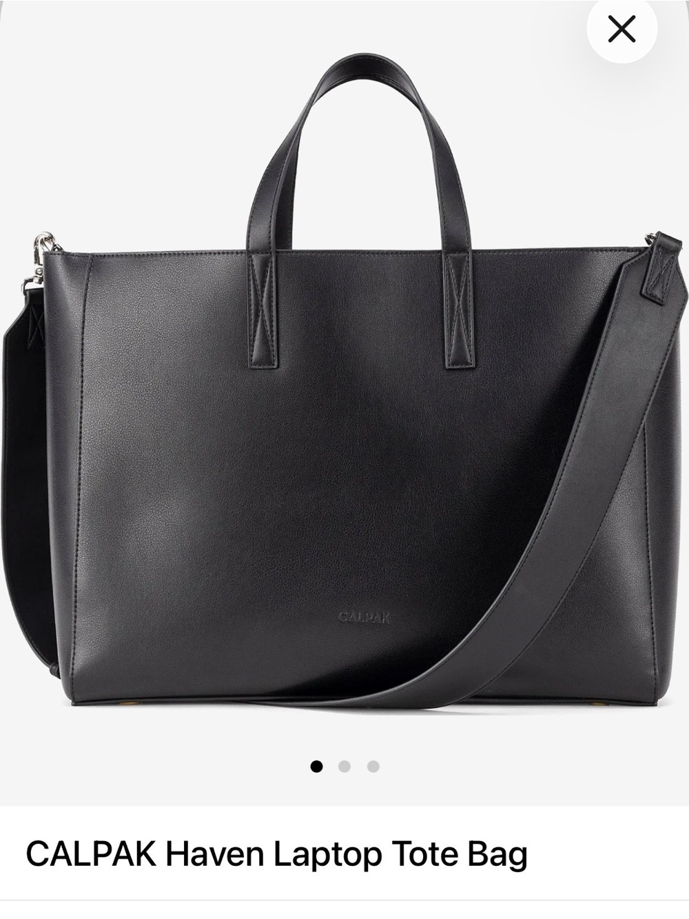 CALPAK Haven 16” Laptop Tote Black Vegan Leather Work Travel Bag